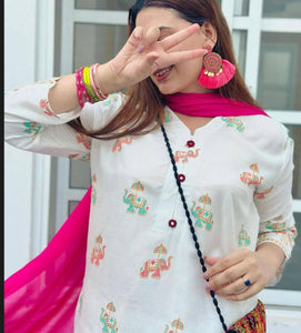 2 Pcs Women's Stitched Linen Printed Suit