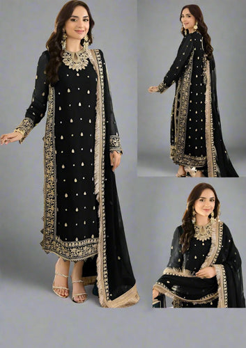 3 Pcs Women's Stitched Crinkle Chiffon Embroidered Suit