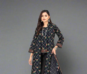 3 Pcs Fiza Noor Women's Unstitched Khaddar Printed Suit - Minahil