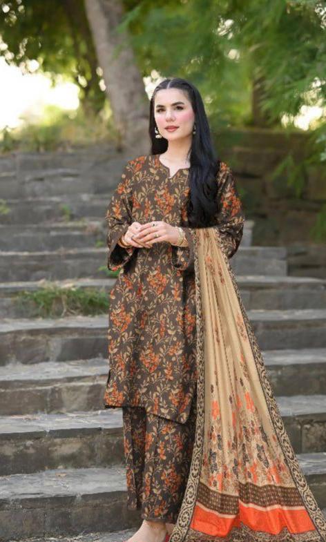 Amna.B-3 Pcs Women's Unstitched Lawn Printed Suit