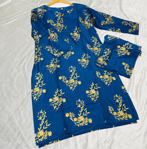 2 Pcs Women's Stitched Linen Printed Shirt And Trouser