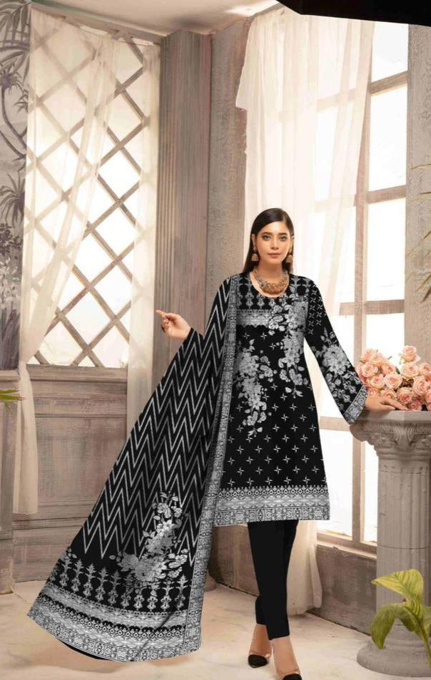 Amna.B-3 Pcs Women's Unstitched Lawn Printed Suit