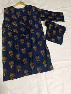 2 Pcs Women's Stitched Linen Block Printed Shirt And Trouser