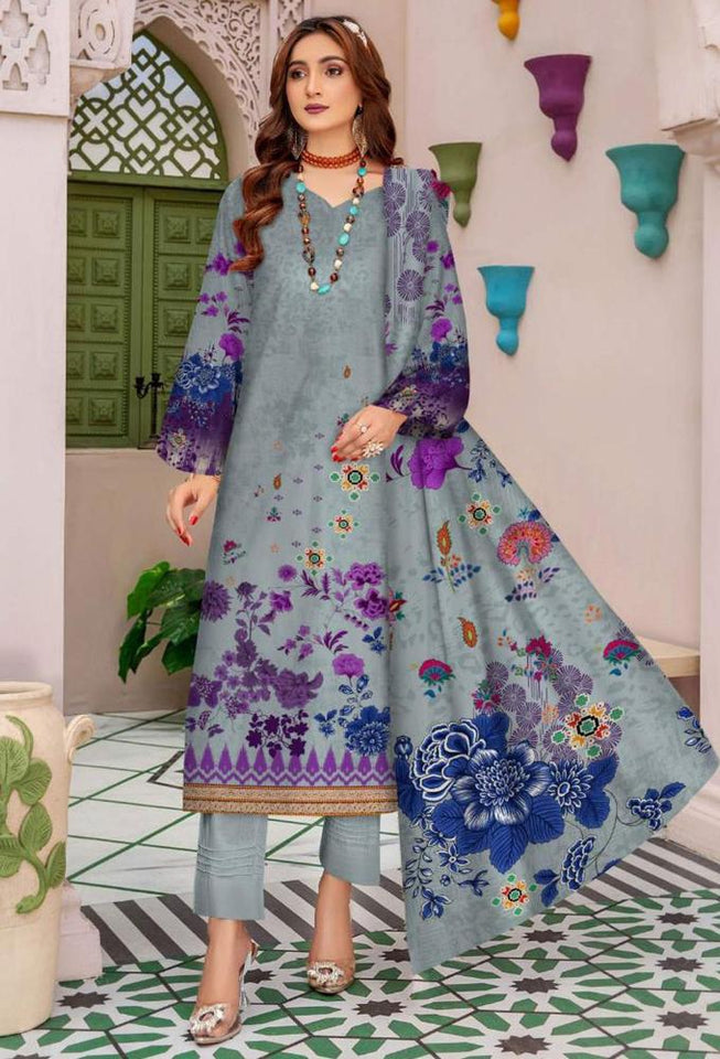 3 Pcs Amna. B Women's Unstitched Marina Printed Suit