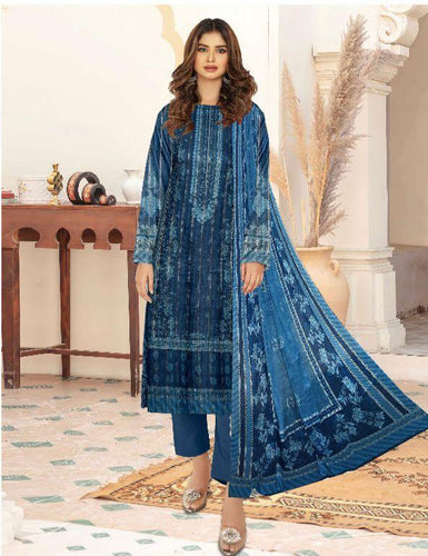 Amna.B-3 Pcs Women's Unstitched Lawn Printed Suit