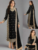 3 Pcs Women's Stitched Crinkle Chiffon Embroidered Suit