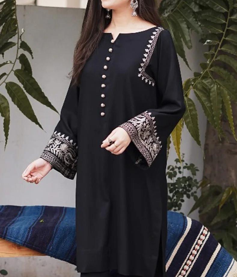 2 Pcs Women's Stitched Linen Embroidered Suit